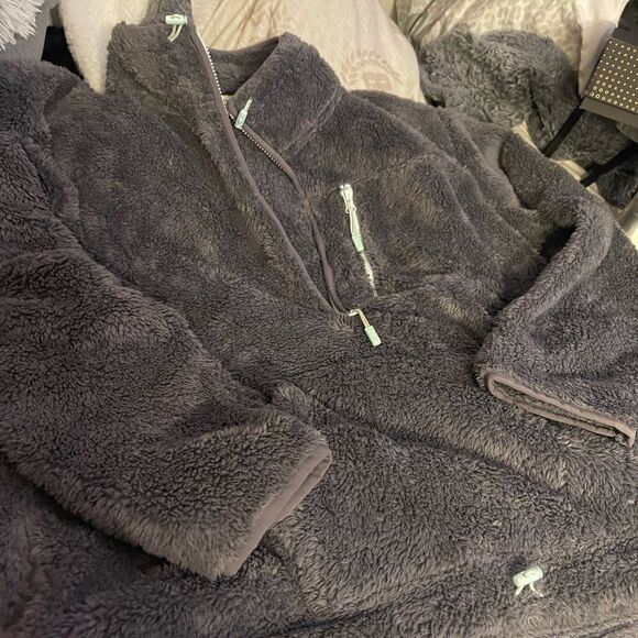 VS pink grey 1/4 zip sherpa fleece fur pullover sweatshirt top jacket coat xl - Picture 2 of 4